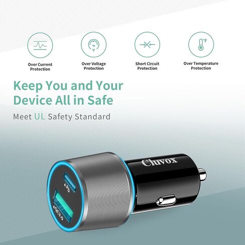 38W USB C Car Charger Adapter, 20W Fast USB-C & 18W Rapid QC3.0 Ports, 12V Cigarette Lighter Adapter for iPhone 17/16 /15, Google Pixel, Samsung, Android Phones Auto Accessories for Men - Gray in Kuwait