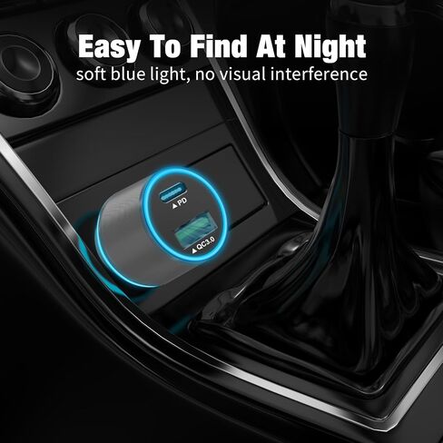 38W USB C Car Charger Adapter, 20W Fast USB-C & 18W Rapid QC3.0 Ports, 12V Cigarette Lighter Adapter for iPhone 17/16 /15, Google Pixel, Samsung, Android Phones Auto Accessories for Men - Gray in Kuwait