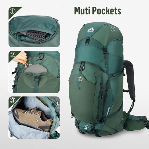 Night Cat Internal-frame Hiking Backpack: 100L Large Camping Backpack for Men Women Traveling Waterproof Rain Cover Green in Kuwait
