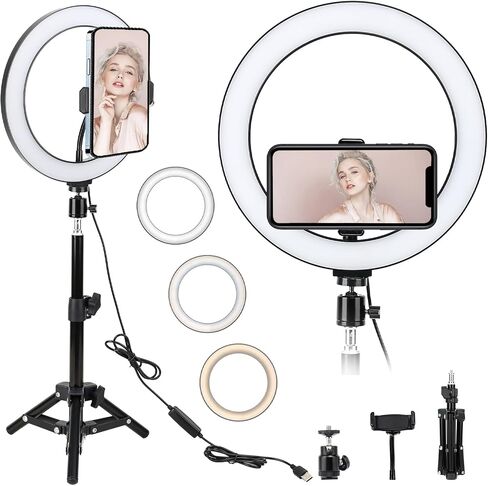 10" Desktop Ring Light with Adjustable Tripod Stand & Phone Holder, 3000-6000K Dimmable LED Selfie Light for Makeup, Live Streaming, TikTok, YouTube Video Photography in Kuwait