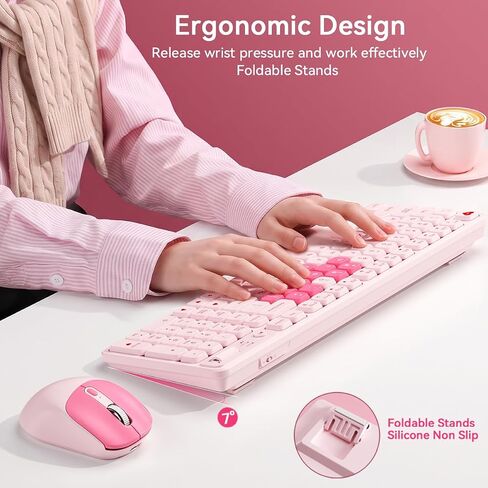 Wireless Keyboard and Mouse Combo, Full-Size USB Keyboard with Back Stand, 2.4GHz Wireless for Desktop, Laptop and Computer in Kuwait