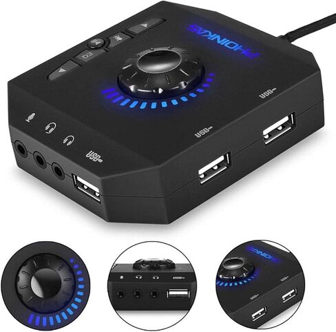 USB Audio Adapter 7.1 Channel External Sound Card with 3 USB Hub Port Stereo Sound Output Mic Input for PC System in Kuwait