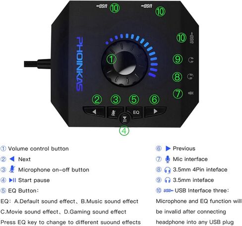 USB Audio Adapter 7.1 Channel External Sound Card with 3 USB Hub Port Stereo Sound Output Mic Input for PC System in Kuwait