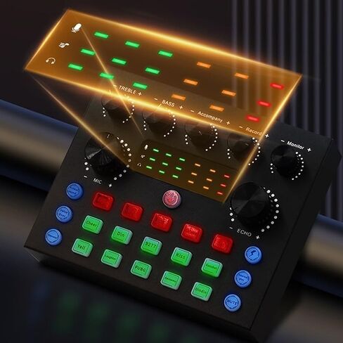 V8S External Sound Card and Microphone Mixer with 10 Sound Effects, for dsp Noise Reduction, 5.0 Audio Interface for Live Streaming, Broadcast, Recording on Phone and PC in Kuwait
