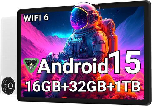 Android 15 Tablet 10 Inch, 16GB RAM 32GB ROM 1TB Expandable, Fast WiFi 6 & BT 5.4 Electronics Tablets 5-Core, HD IPS Touchscreen, 8H+ Battery, 2*Camera Tablet for Kids & Adults, Gift, Streaming, Work in Kuwait