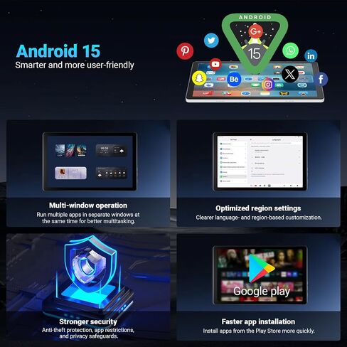 Android 15 Tablet 10 Inch, 16GB RAM 32GB ROM 1TB Expandable, Fast WiFi 6 & BT 5.4 Electronics Tablets 5-Core, HD IPS Touchscreen, 8H+ Battery, 2*Camera Tablet for Kids & Adults, Gift, Streaming, Work in Kuwait