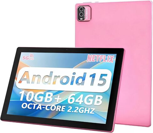 YQSAVIOR Tablet,10.1" Android 15 Tablet with MTK Octa-core Processor 10GB （4GB+6GB Expand） RAM 64GB ROM+1TB Expandable Computer Tablets PC, IPS 1280 * 800 Screen, 2+8MP Dual Camera, WiFi, BT, Pink in Saudi Arabia