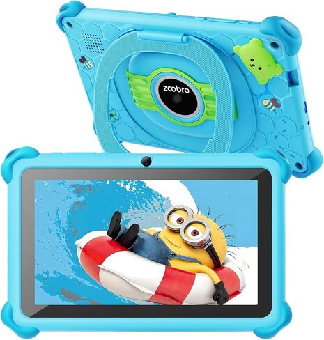 zcobro Kids Tablet Toddler 7 inch Kids Learning Tablet 32GB WiFi Tablets with Shockproof Case, YouTube, GMS, Parental Control, Dual Camera for Boys Girls Preinstalled Educational Games, Blue in Kuwait