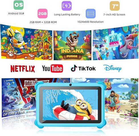 zcobro Kids Tablet Toddler 7 inch Kids Learning Tablet 32GB WiFi Tablets with Shockproof Case, YouTube, GMS, Parental Control, Dual Camera for Boys Girls Preinstalled Educational Games, Blue in Kuwait