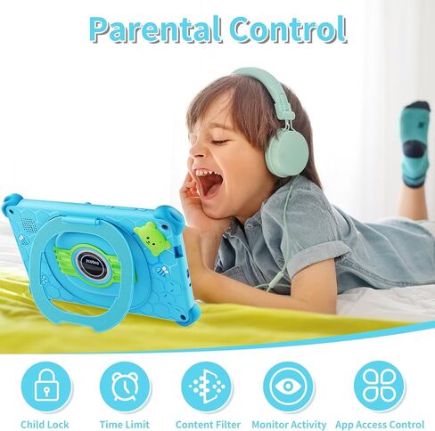 zcobro Kids Tablet Toddler 7 inch Kids Learning Tablet 32GB WiFi Tablets with Shockproof Case, YouTube, GMS, Parental Control, Dual Camera for Boys Girls Preinstalled Educational Games, Blue in Kuwait