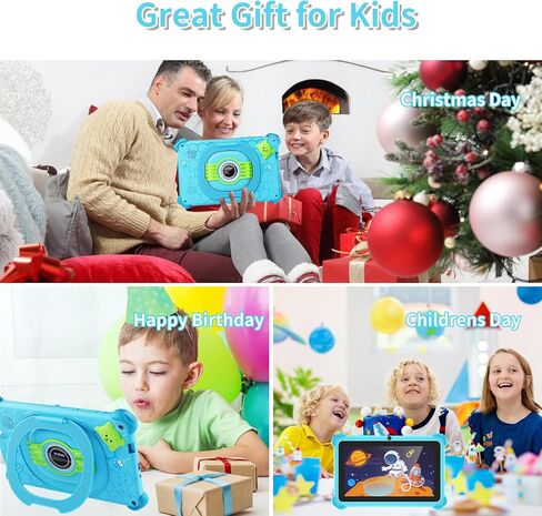 zcobro Kids Tablet Toddler 7 inch Kids Learning Tablet 32GB WiFi Tablets with Shockproof Case, YouTube, GMS, Parental Control, Dual Camera for Boys Girls Preinstalled Educational Games, Blue in Kuwait