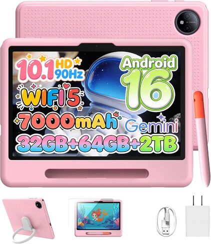 2026 Upgraded Tablet, P10K 10 inch with 32GB RAM 64GB ROM, Gemini AI, 7000mAh, T310 CPU, 90Hz, 5G WiFi, Android 16 Tablet with Stylus Pen, Silicone Case-Pink in Kuwait