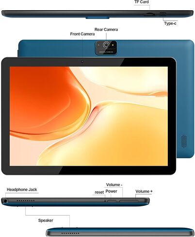 Android Tablet 10 Inch, 3GB RAM 64GB Storage, Dual Camera 8.0MP, GMS Certified, Dual Speakers, HD Touch Screen, 6000mAh Battery, WiFi, Bluetooth – Blue in Kuwait