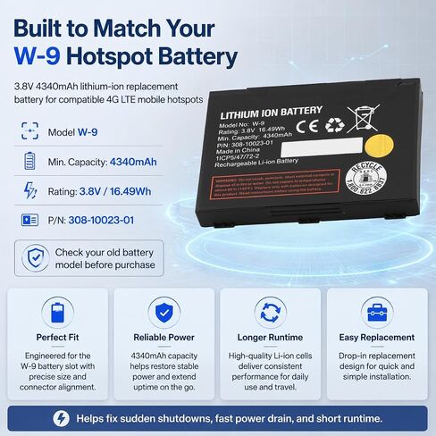 W-9 Battery Replacement for NETGEAR Aircard 791L 815S Hotspot 3.8V in Kuwait