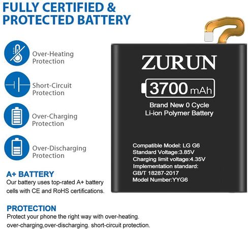 Battery for LG G6, Upgraded ZURUN 3700mAh Li-Polymer BL-T32 Battery Replacement for LG G6 H872 H870 H871 VS998 LS993 with Repair Screwdriver Tool Kit [2 Year Warranty] in Kuwait