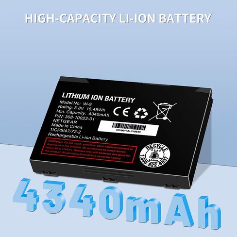 4340mAh W-9 Battery Replacement for Netgear Verizon Jetpack W9 4G LTE Mobile Hotspot AC791L, Netgear AC810, Netgear AC815, AT&T Unite Explore 815S, Verizon Jetpack AC791L Hotspot, Model No: W-9 in Kuwait