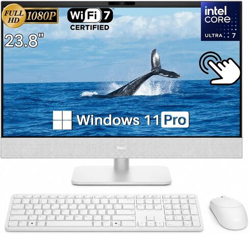 Dell 24 All-in-One Desktop Computer Touchscreen, Intel Ultra 7 355(8-Cores), 32GB DDR5-5600MT/s, 1TB SSD, 23.8" FHD WVA Display, Pen Support, Win 11 Pro for Business, Wi-Fi 7, BT 6, KB and Mouse in Kuwait