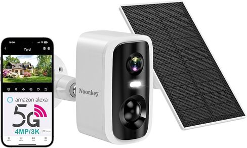 Noonkey Wireless Solar Outdoor Security Camera, 4MP Dual Band 2.4G&5G WiFi Battery Powered Cam with Spotlight Siren, Human Detection, Color Night Vision, IP65 Waterproof, Compatible with Alexa in Kuwait