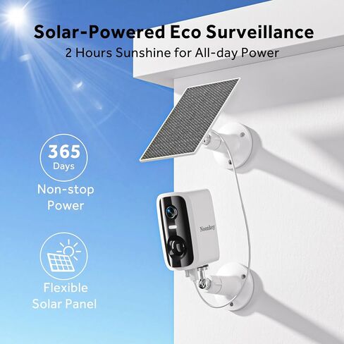 Noonkey Wireless Solar Outdoor Security Camera, 4MP Dual Band 2.4G&5G WiFi Battery Powered Cam with Spotlight Siren, Human Detection, Color Night Vision, IP65 Waterproof, Compatible with Alexa in Kuwait