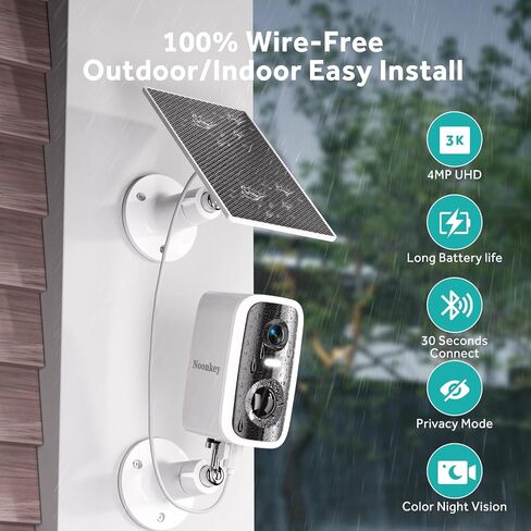 Noonkey Wireless Solar Outdoor Security Camera, 4MP Dual Band 2.4G&5G WiFi Battery Powered Cam with Spotlight Siren, Human Detection, Color Night Vision, IP65 Waterproof, Compatible with Alexa in Kuwait