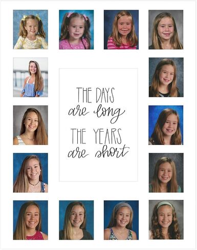 School Days Picture Mat with Multiple Openings - School Years Photo Collage - No Frame - 2 Pre-School & Kindergarten to 12th Grade (15 Photos, 2PreK - 12th White) in Kuwait