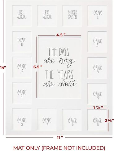 School Days Picture Mat with Multiple Openings - School Years Photo Collage - No Frame - 2 Pre-School & Kindergarten to 12th Grade (15 Photos, 2PreK - 12th White) in Kuwait
