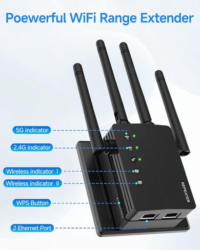 1200Mbps WiFi Extender, Long Range WiFi Booster up to 12880 Sq Ft, 105 Devices, Dual Band 2.4/5GHz WiFi Extender Signal Booster for Home in Kuwait