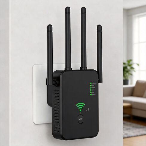 WiFi Extender Signal Booster, WiFi Booster Covers Up to 10000 Sq.ft, Dual Band 5GHz&2.4GHz, WiFi Repeater 1200Mbps with Ethernet Port, WPS Setup for Home, Office (US-Black) in Kuwait
