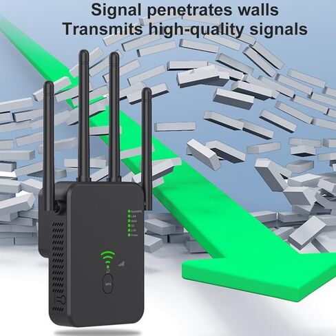 WiFi Extender Signal Booster, WiFi Booster Covers Up to 10000 Sq.ft, Dual Band 5GHz&2.4GHz, WiFi Repeater 1200Mbps with Ethernet Port, WPS Setup for Home, Office (US-Black) in Kuwait