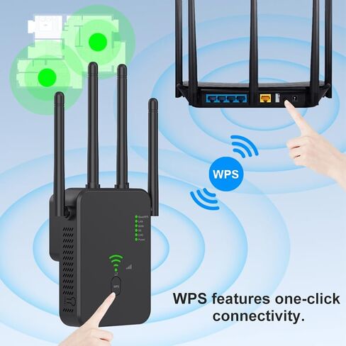 WiFi Extender Signal Booster, WiFi Booster Covers Up to 10000 Sq.ft, Dual Band 5GHz&2.4GHz, WiFi Repeater 1200Mbps with Ethernet Port, WPS Setup for Home, Office (US-Black) in Kuwait