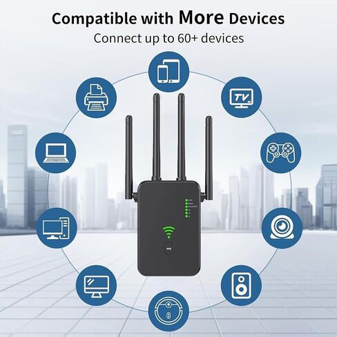 WiFi Extender Signal Booster, WiFi Booster Covers Up to 10000 Sq.ft, Dual Band 5GHz&2.4GHz, WiFi Repeater 1200Mbps with Ethernet Port, WPS Setup for Home, Office (US-Black) in Kuwait