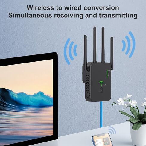 WiFi Extender Signal Booster, WiFi Booster Covers Up to 10000 Sq.ft, Dual Band 5GHz&2.4GHz, WiFi Repeater 1200Mbps with Ethernet Port, WPS Setup for Home, Office (US-Black) in Kuwait