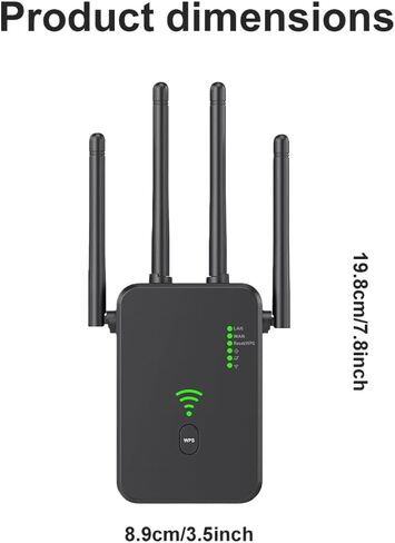 WiFi Extender Signal Booster, WiFi Booster Covers Up to 10000 Sq.ft, Dual Band 5GHz&2.4GHz, WiFi Repeater 1200Mbps with Ethernet Port, WPS Setup for Home, Office (US-Black) in Kuwait