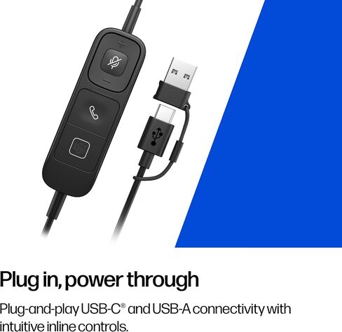 POLY HP Mission 810 USB Headset - USB-C & USB-A Plug-and-Play - AI Noise-Reducing Adjustable Boom Mic - Inline Controls - Lightweight Single-Ear Design - USB Headset with Microphone for PC in Kuwait