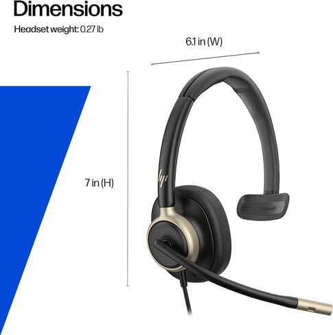 POLY HP Mission 810 USB Headset - USB-C & USB-A Plug-and-Play - AI Noise-Reducing Adjustable Boom Mic - Inline Controls - Lightweight Single-Ear Design - USB Headset with Microphone for PC in Kuwait