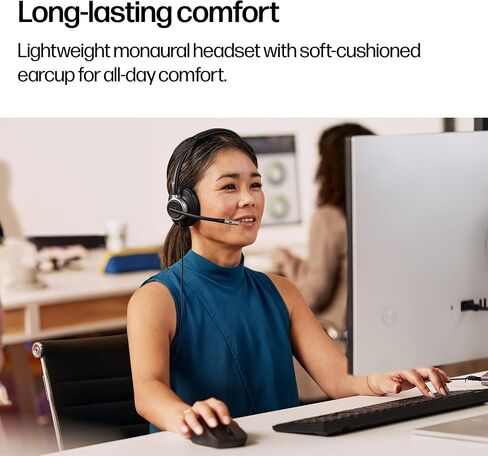 POLY HP Mission 810 USB Headset - USB-C & USB-A Plug-and-Play - AI Noise-Reducing Adjustable Boom Mic - Inline Controls - Lightweight Single-Ear Design - USB Headset with Microphone for PC in Kuwait