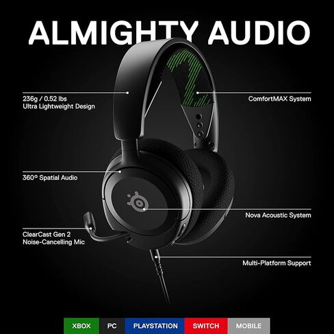 SteelSeries Arctis Nova 1X Wired 3.5mm AUX Gaming Headset for Xbox, PC, PlayStation, Nintendo Switch, Android & iOS - AI-Powered Noise-Cancelling ClearCast Gen 2 Microphone in Kuwait
