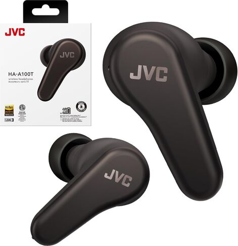 JVC True Wireless Earbuds, Hybrid Noise Cancelling, 10mm Driver, LDAC Audio, Spiral Dot Pro Earpieces, 44 Hours Battery Life, Wireless Charging, and Multipoint Connection - HAA100TB (Charcoal Black) in Kuwait
