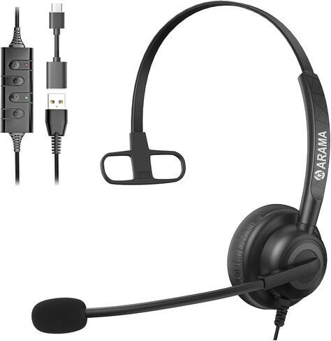 Arama Headset with Microphone for Pc, USB Headset with Mic, Computer Headphones with Noise Canceling Microphone for Laptop, Wired Headphones with Mute for Home Office Online Class Skype Zoom Meetings in Kuwait