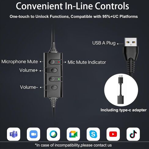 Arama Headset with Microphone for Pc, USB Headset with Mic, Computer Headphones with Noise Canceling Microphone for Laptop, Wired Headphones with Mute for Home Office Online Class Skype Zoom Meetings in Kuwait
