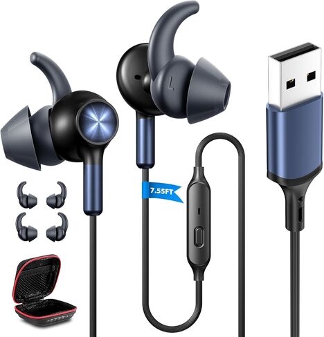 ASKUBSKU USB Headphones Earbuds with Microphone for PC 7.5FT, Blue Black in Kuwait