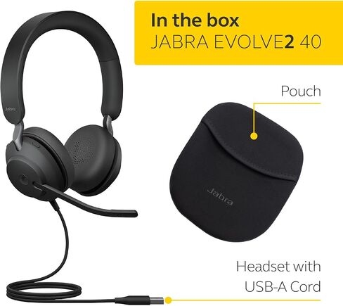 Jabra Evolve2 40 SE Wired Stereo Noise-Cancelling Headset - Features 3-Microphone Call Technology and USB-A Cable - MS Teams Certified, Works with All Other Platforms - Black (Renewed) in Kuwait