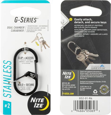 Nite IZE GS2-01-R6 G-Series Dual Chamber Carabiner, Size #2 1-Pack, Black in Kuwait