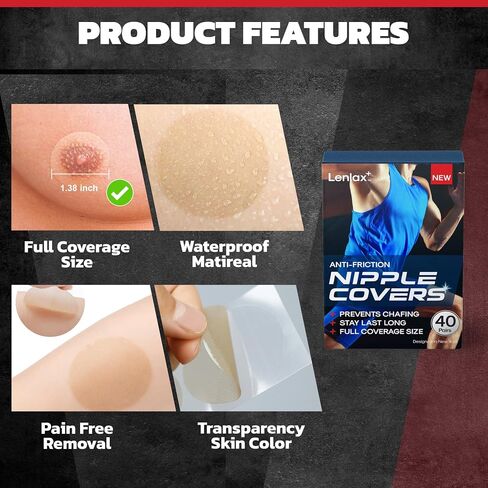 Running Nipple Covers Men - 12 Hours+ Long Lasting, Strong Adhesive Nipple Tape - No Show Under Shirt - Mens Nipple Covers in Kuwait