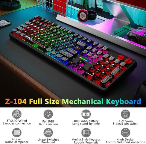 E-YOOSO Wireless Mechanical Keyboard Creamy, Cyber Mecha Style, Black in Kuwait