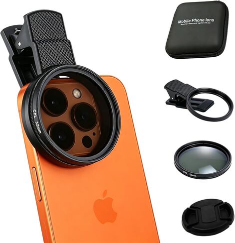 New CPL Phone Camera Filter Kit with Polarization, Universal Clip-On to Eliminate Glare & Boost Colors for iPhone 17 16 15 14 13 12 11 and Other Smart Phones Photography (52mm) in Kuwait