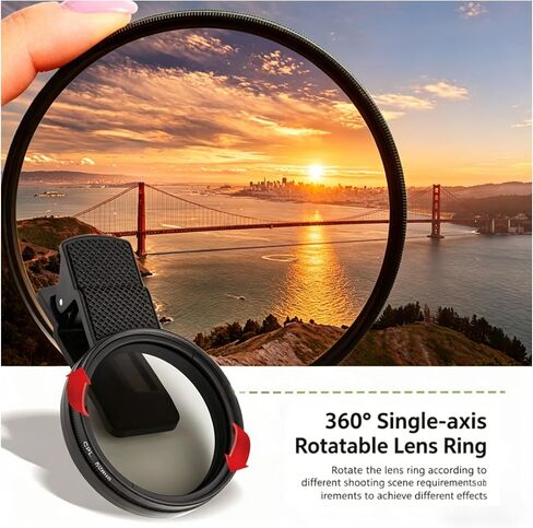 New CPL Phone Camera Filter Kit with Polarization, Universal Clip-On to Eliminate Glare & Boost Colors for iPhone 17 16 15 14 13 12 11 and Other Smart Phones Photography (52mm) in Kuwait