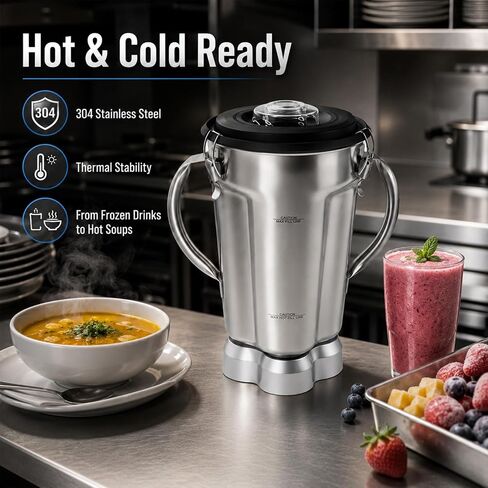 136oz Stainless Steel Replacement Container for Waring CB15 Series, 304 Food-Grade Blender Jar with Dual Stay-Cool Handles, Snap-Lock Leak-Proof Lid & Blade Assembly, Heavy-Duty OEM Alternative in Kuwait