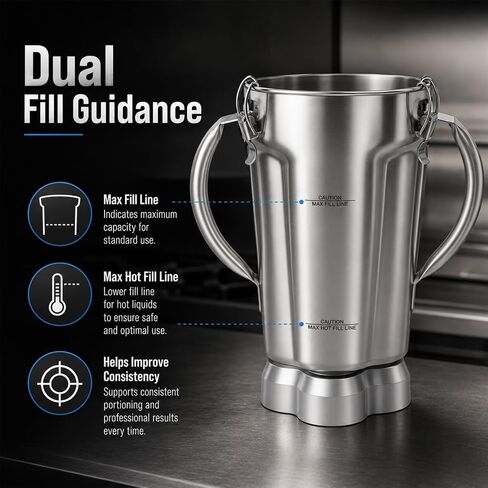 136oz Stainless Steel Replacement Container for Waring CB15 Series, 304 Food-Grade Blender Jar with Dual Stay-Cool Handles, Snap-Lock Leak-Proof Lid & Blade Assembly, Heavy-Duty OEM Alternative in Kuwait