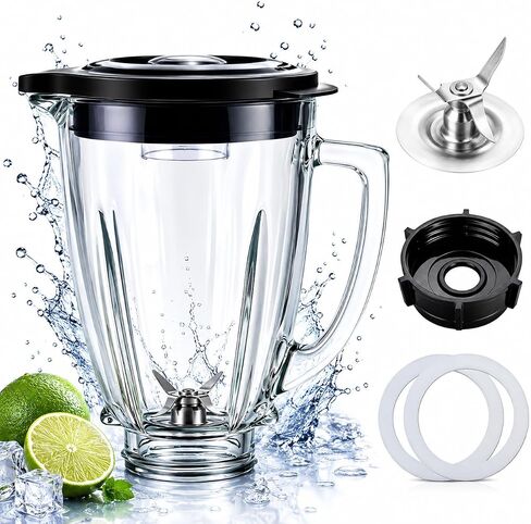 6-Cup Glass Blender Jar Replacement for Oster Osterizer Classic Series, Glass Pitcher with Blade, Base, 2 Gaskets & Lid, Blender Replacement Parts, Not Compatible with Pro, Master or Versa Models in Kuwait